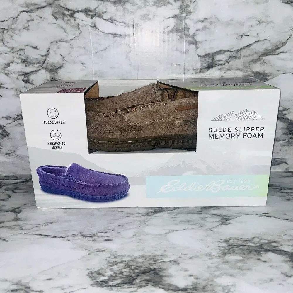 Eddie Bauer Men's Suede Slippers Memory Foam Brown XL 11-12 New